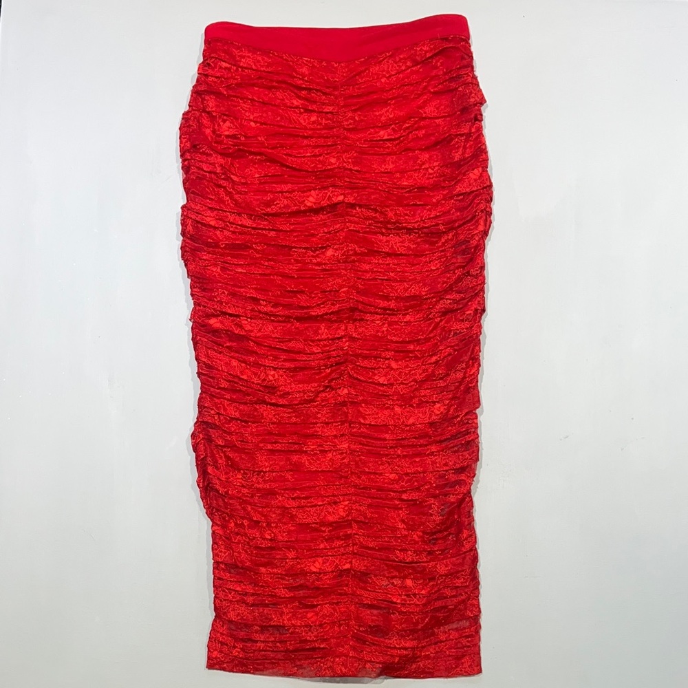 Zara Vibrant Red Lace Pencil Skirt
